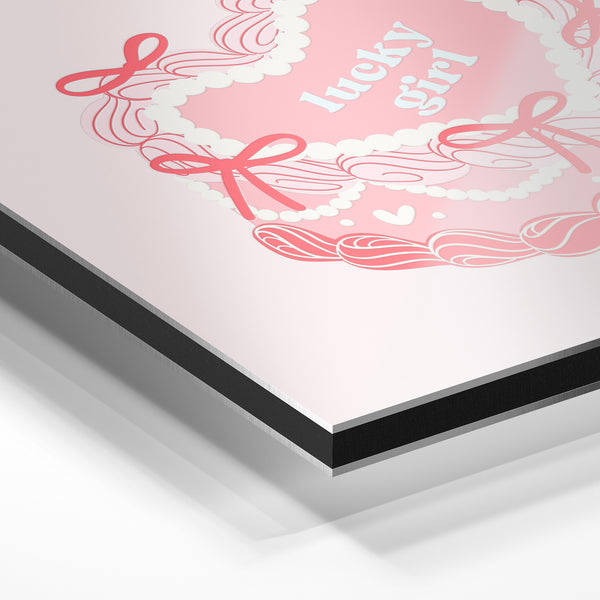Gâteau rose et blanc "Lucky Girl" style rétro — Aluminium Dibond relief 3D