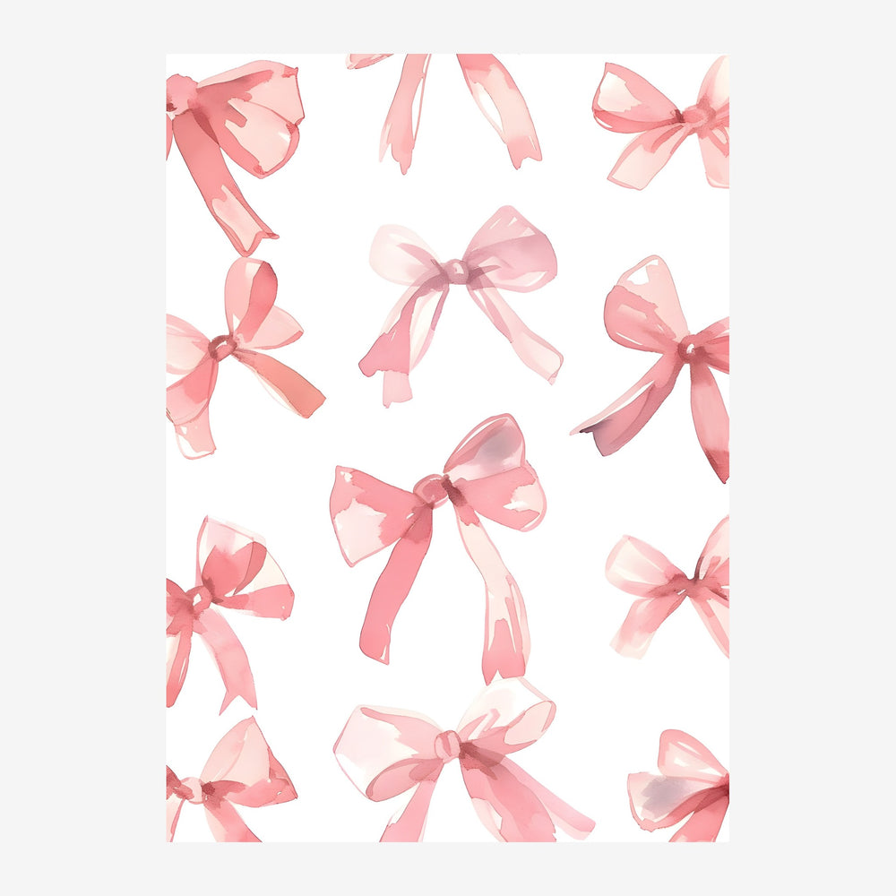 Affiche pop art composée de douze nœuds de différentes tailles en dégradés rose et blanc sur fond blanc.