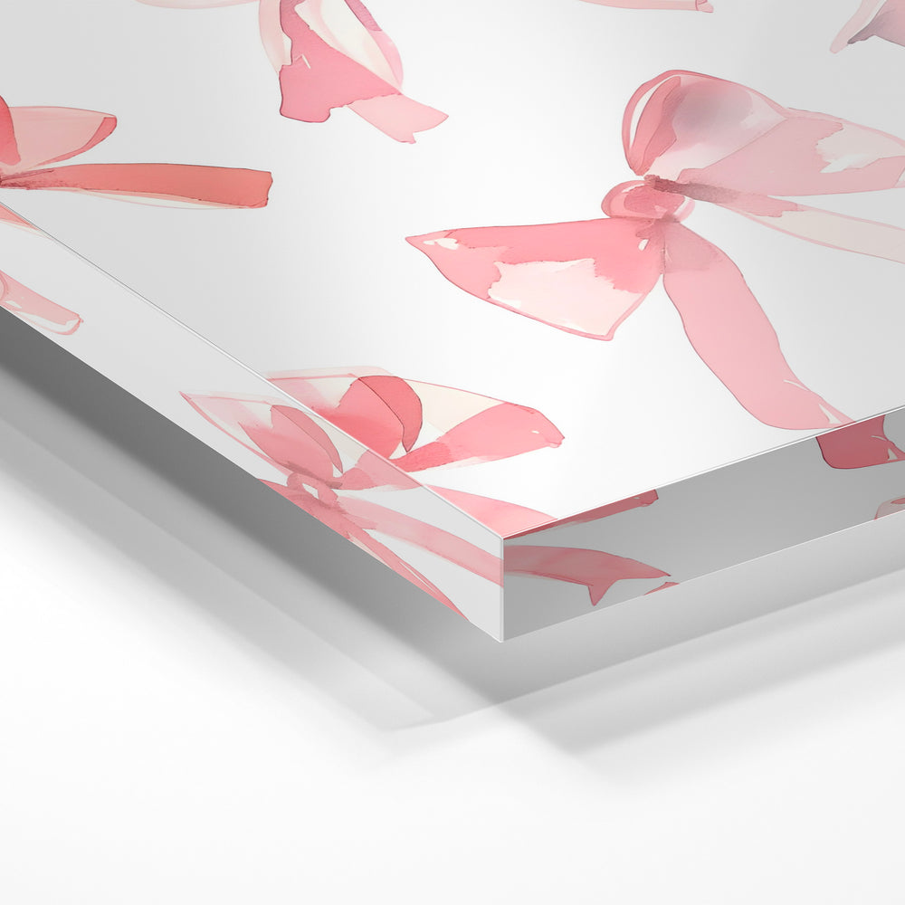 Gros plan de la matière : le tirage sous verre acrylique, tranche transparente visible.