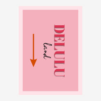 Affiche pop art rose avec le mot « Beautiful » en lettres rouges géométriques, une flèche orange descendante et une.