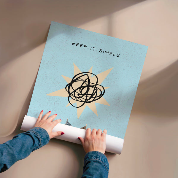 Keep It Simple – Affiche pop-art bleu ciel — Poster HP mat