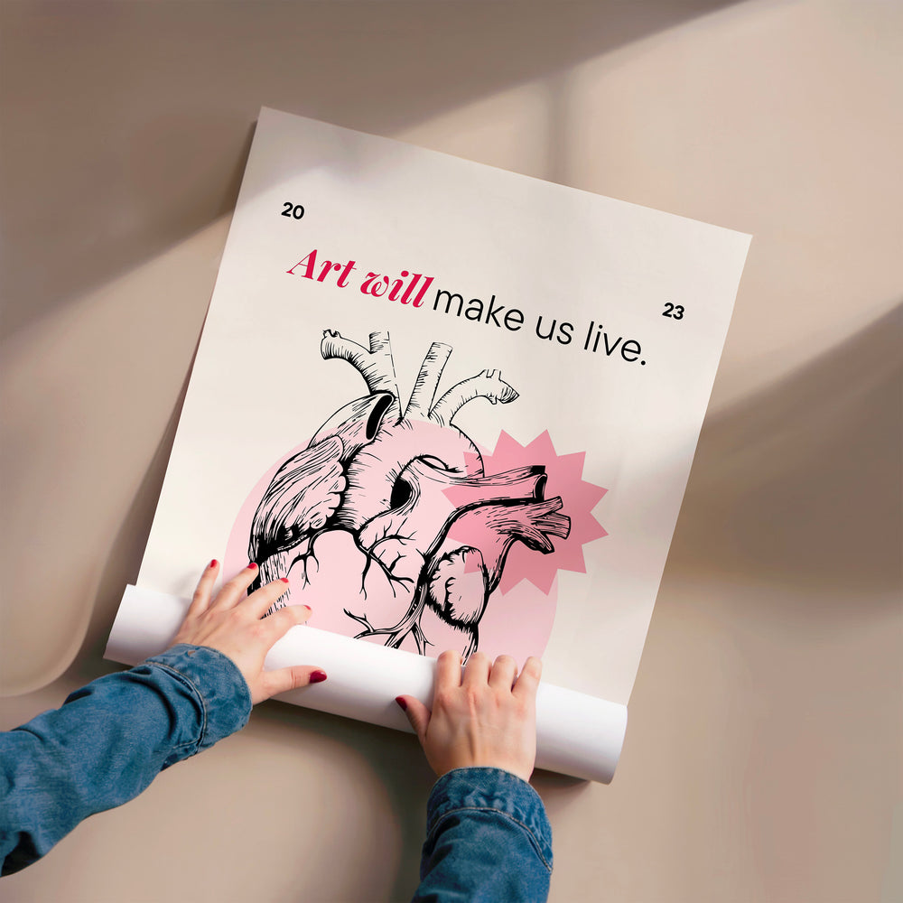 L'impression présentée en poster, sans encadrement, sur un mur neutre.