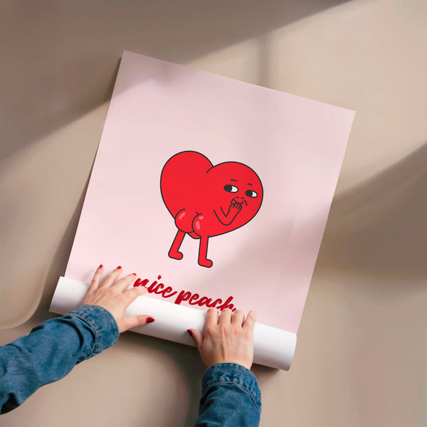 Cœur espiègle pop art rouge, affiche doodle — Poster HP mat