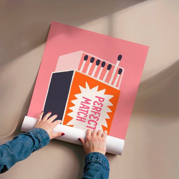 Boîte d'allumettes Pop Art rose et orange — Poster HP mat