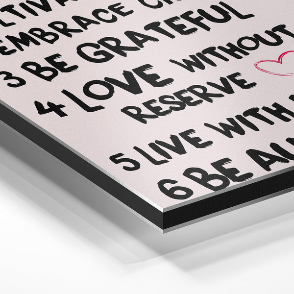 Affiche motivante « 6 Rules » noir et blanc pop art — Aluminium Dibond