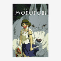 Affiche anime montrant une jeune fille en robe claire face à un grand loup blanc aux yeux intenses, titre « Princess.