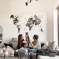 Décoration bois carte du monde grise 3D