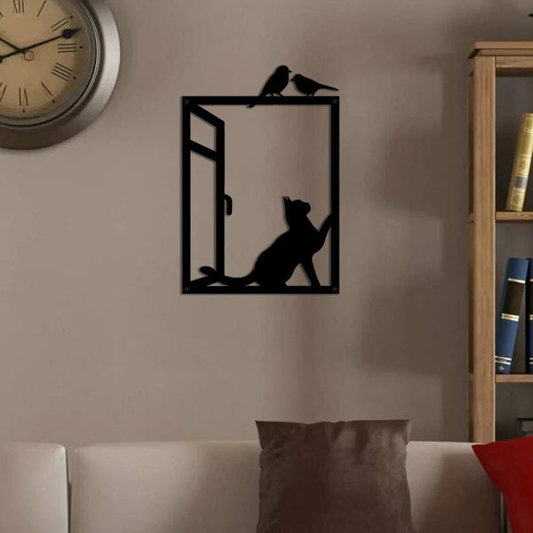 Décoration Murale en Métal "Chat à la Fenêtre"