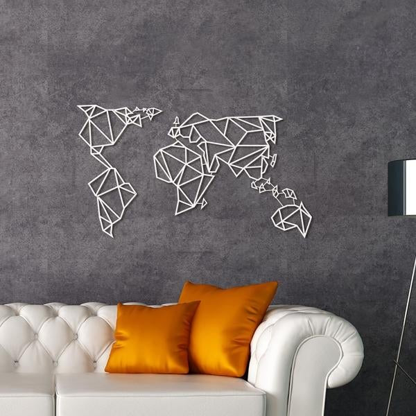 Décoration murale métal carte du monde blanche