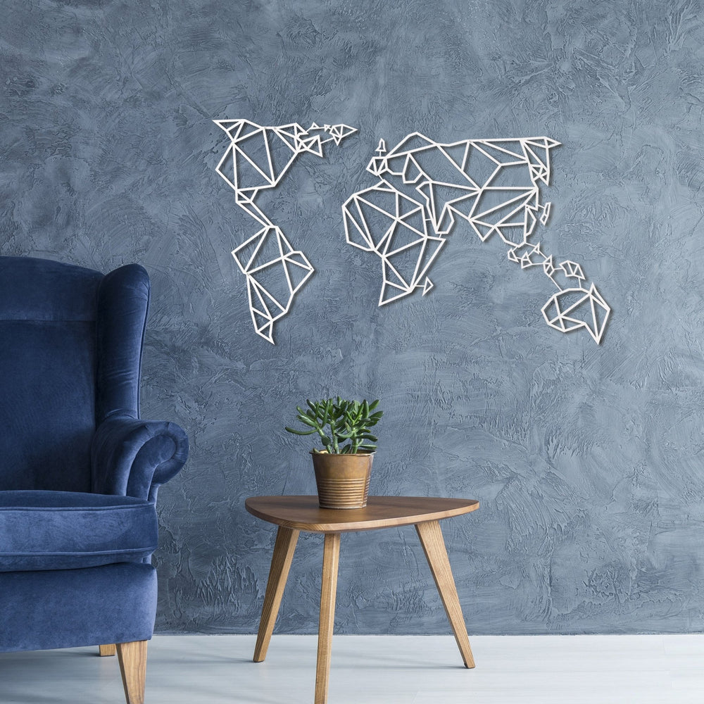 Décoration murale métal carte du monde blanche