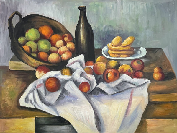 Nature Morte avec Bouteille et Panier de Pommes par Paul Cézanne - Reproduction de Peinture à l'Huile