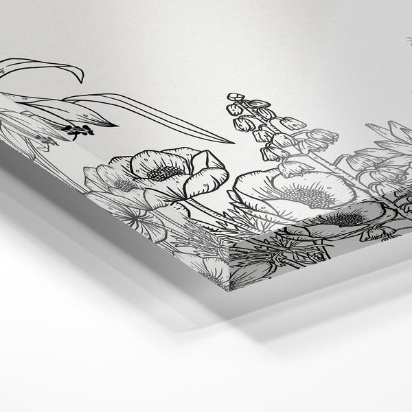 Jardin fleuri - Dessin au trait noir et blanc — Verre acrylique