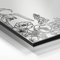 Gros plan du relief : la surépaisseur d'encre en lumière rasante sur aluminium Dibond.