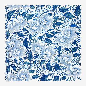 Arabesque florale bleu et blanc, style Art Nouveau