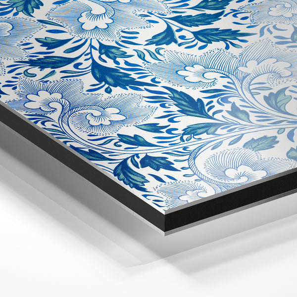 Arabesque florale bleu et blanc, style Art Nouveau — Aluminium Dibond relief 3D