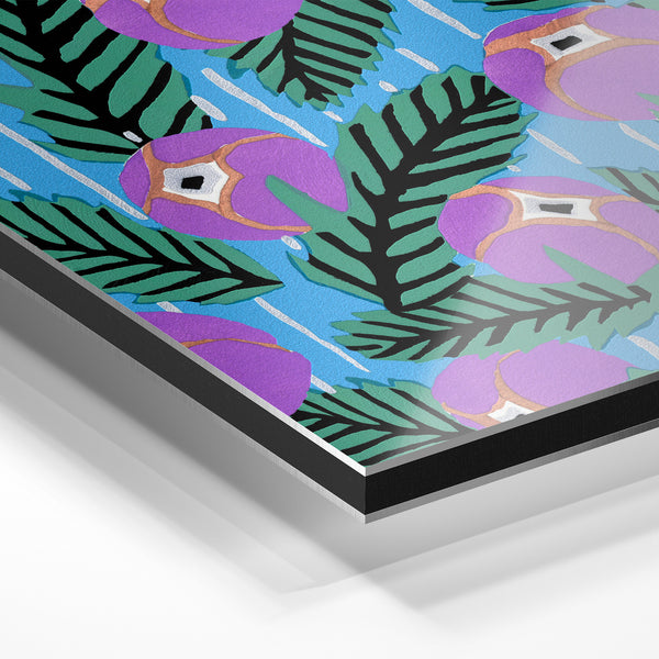 Oiseaux tropicaux et feuillage - Style pop art — Aluminium Dibond relief 3D