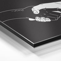 Gros plan de la matière : le tirage contrecollé sur aluminium Dibond mat, tranche visible.