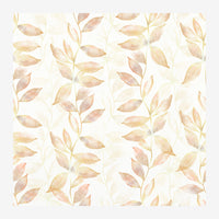 Motif répétitif de branches avec feuilles stylisées en beige, rose poudré et jaune sur fond crème.