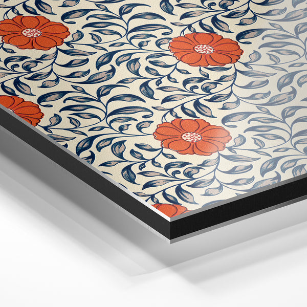 Motif floral art nouveau rouge et bleu bohème — Aluminium Dibond relief 3D