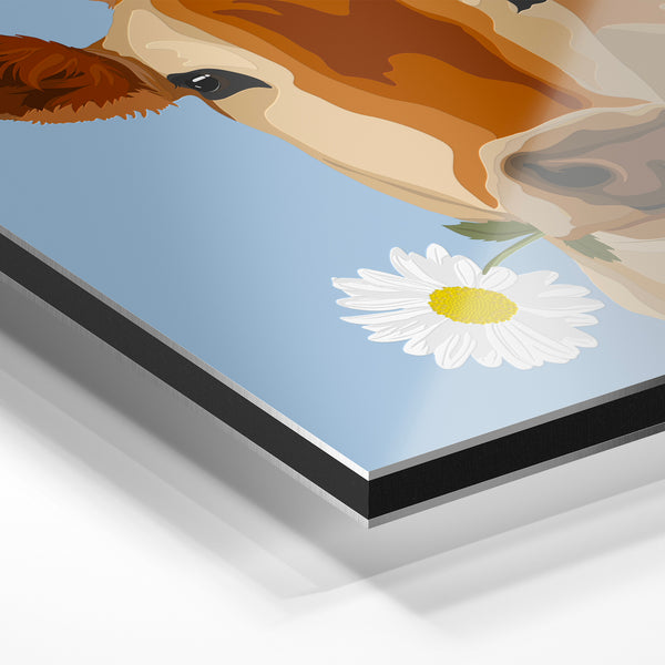 Vache au marguerite - Pop art campagnard — Aluminium Dibond relief 3D