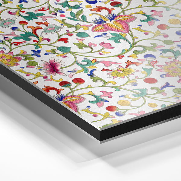 Motif floral orné aux oiseaux et fleurs multicolores — Aluminium Dibond relief 3D