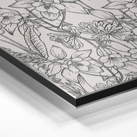 Gros plan de la matière : le tirage contrecollé sur aluminium Dibond mat, tranche visible.