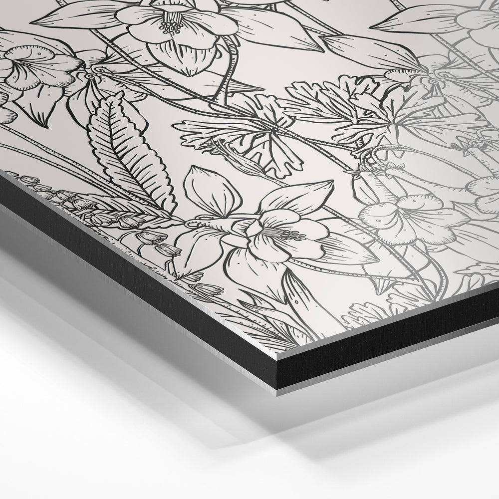 Gros plan du relief : la surépaisseur d'encre en lumière rasante sur aluminium Dibond.