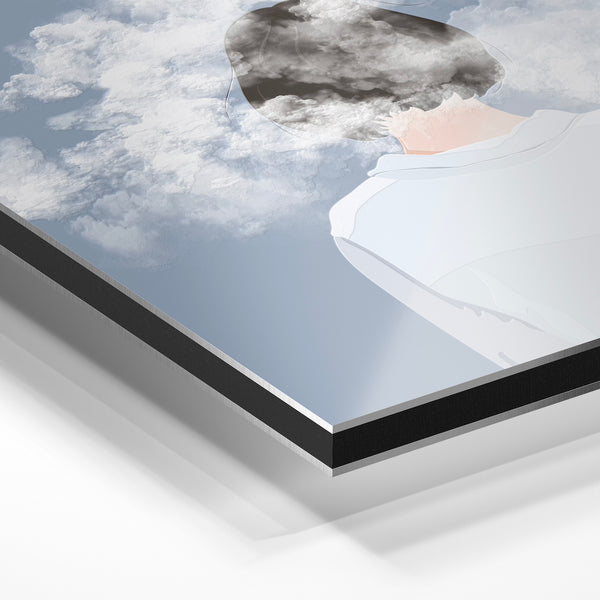 Tête nuageuse, abstrait géométrique gris et blanc — Aluminium Dibond relief 3D