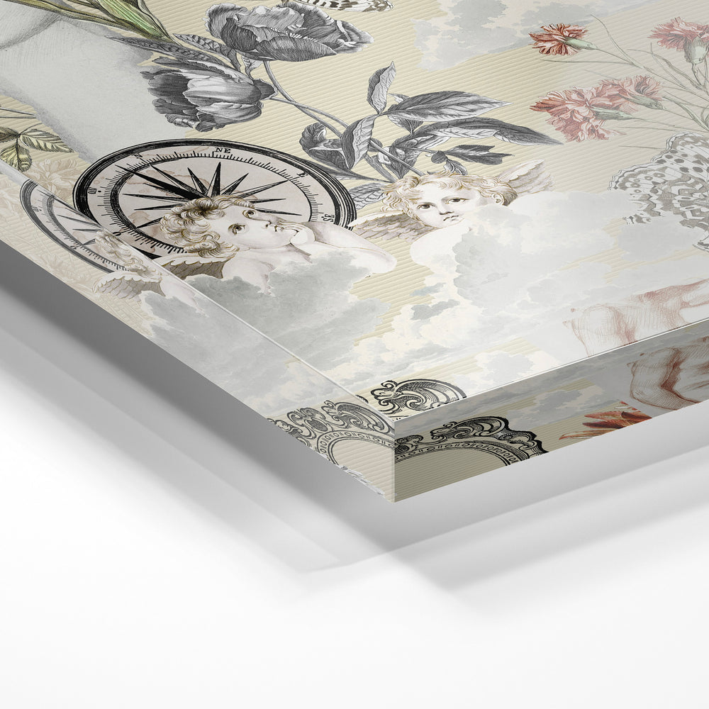 Gros plan de la matière : le tirage sous verre acrylique, tranche transparente visible.