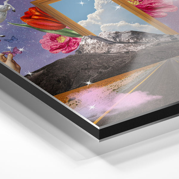 Route vers le rêve pop art surréaliste rose — Aluminium Dibond relief 3D