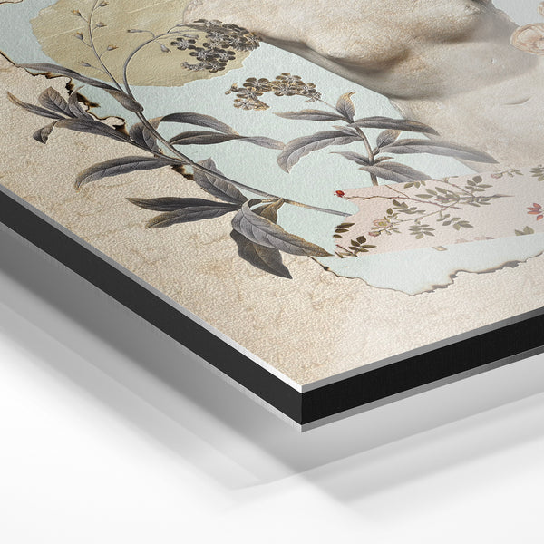 Buste et botanique antique, composition beige — Aluminium Dibond relief 3D