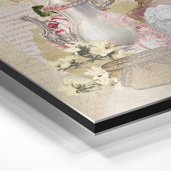 Vintage rétro, roses et buste classique beige — Aluminium Dibond relief 3D