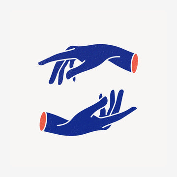Deux mains bleu indigo et corail, minimaliste
