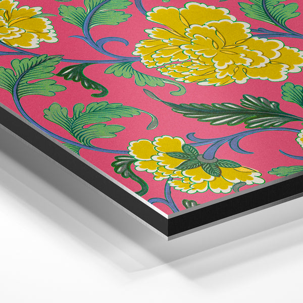 Pivoines jaunes et roses, motif pop-art rétro — Aluminium Dibond