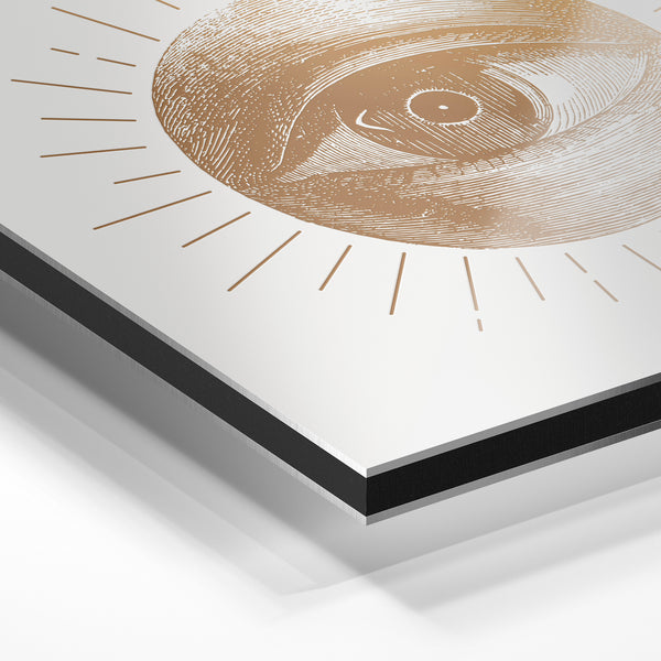 Œil et soleil en line art doré minimaliste — Aluminium Dibond relief 3D