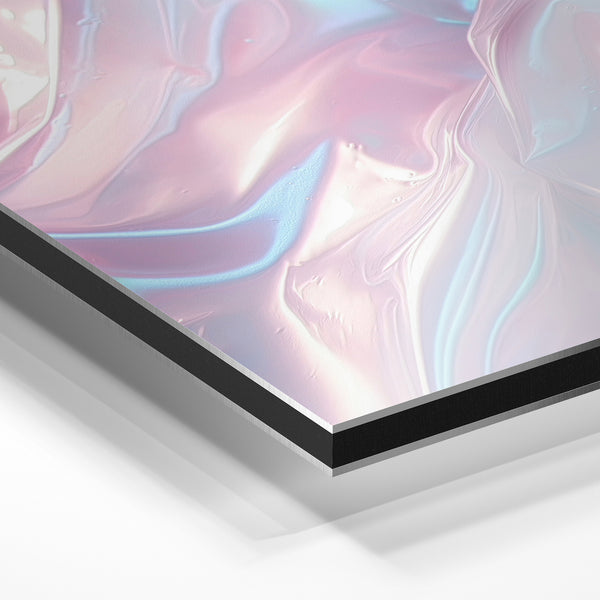 Vagues abstraites rose poudré et bleu ciel — Aluminium Dibond relief 3D
