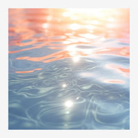 Composition abstraite montrant des ondulations bleutées et pêche avec des points de lumière brillants et des formes fluides