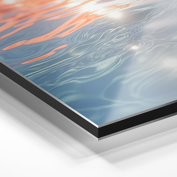 Eau abstraite et lumière, dégradés bleu pêche — Aluminium Dibond relief 3D