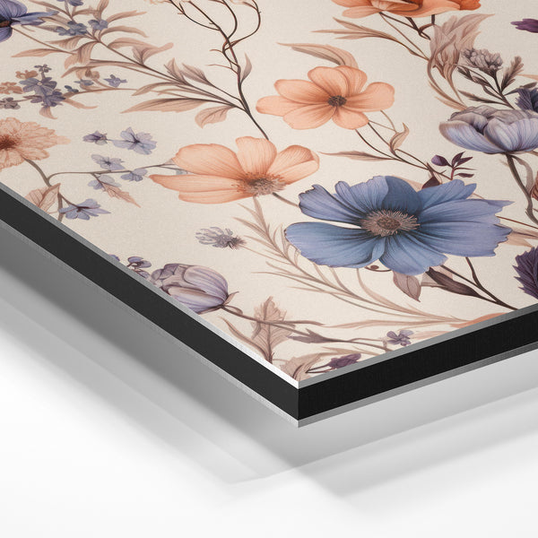 Fleurs botaniques bleu, terracotta et crème — Aluminium Dibond