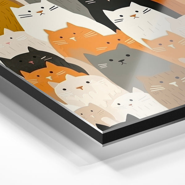 Affiche chats stylisés noir, orange et beige — Aluminium Dibond relief 3D