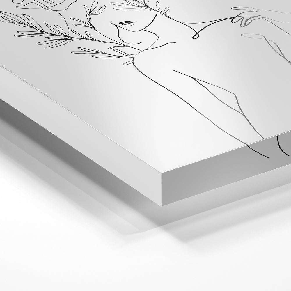 Gros plan de la matière : le tirage sous verre acrylique, tranche transparente visible.