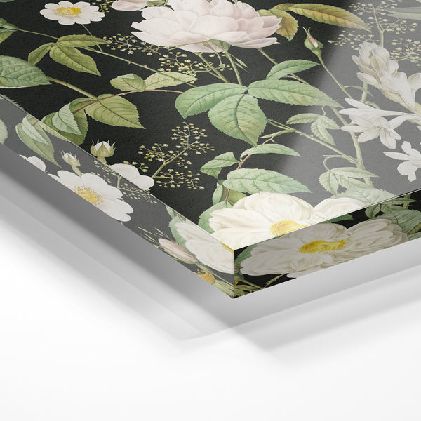 Fleurs blanches et feuillage noir et vert — Verre acrylique