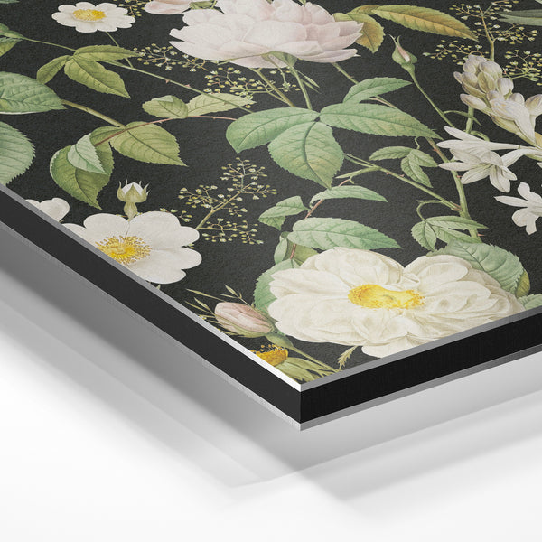 Fleurs blanches et feuillage noir et vert — Aluminium Dibond