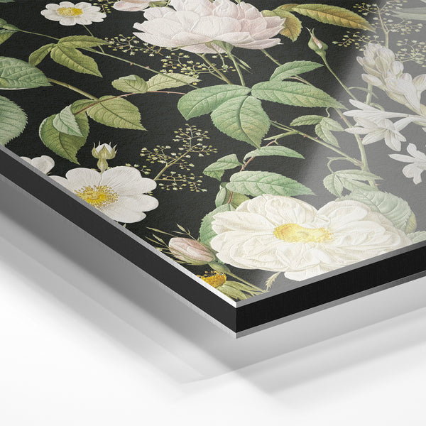 Fleurs blanches et feuillage noir et vert — Aluminium Dibond relief 3D