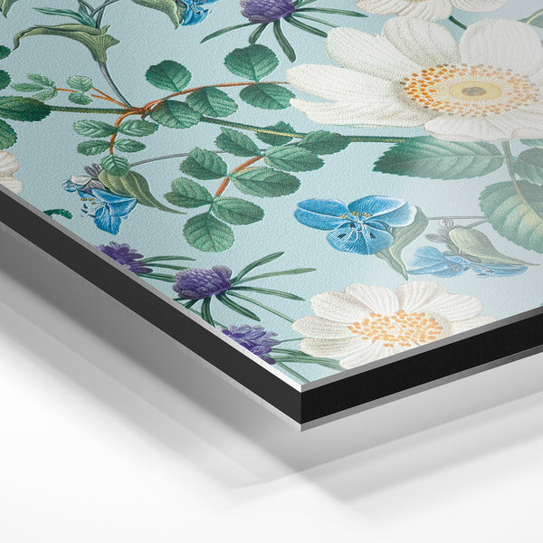 Fleurs blanches, bleues et violettes botanique — Aluminium Dibond relief 3D