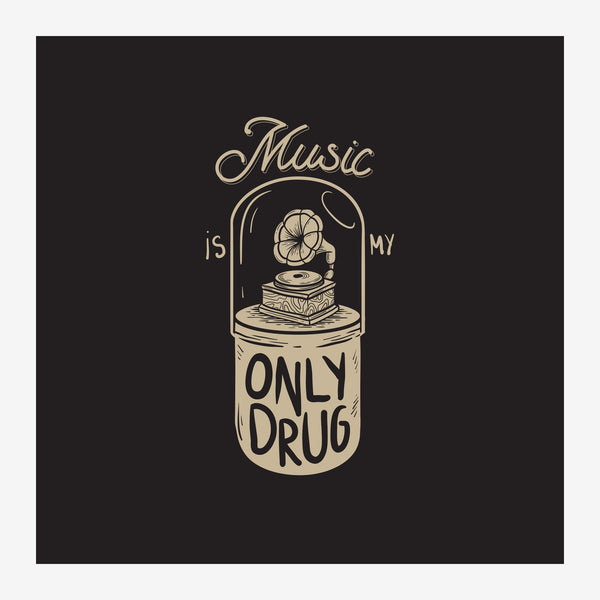 Musique is My Only Drug – Affiche Noir et Beige — Toile sur châssis