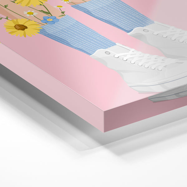 Marguerites jaunes et baskets blanches pop art — Verre acrylique