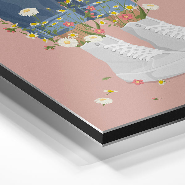 Baskets blanches fleurs et denim pop art — Aluminium Dibond