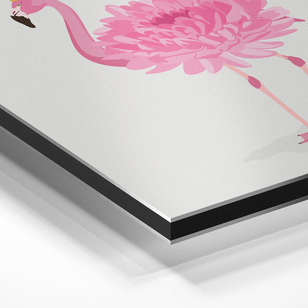 Flamant rose couronné pop-art rétro, doodle poudré — Aluminium Dibond
