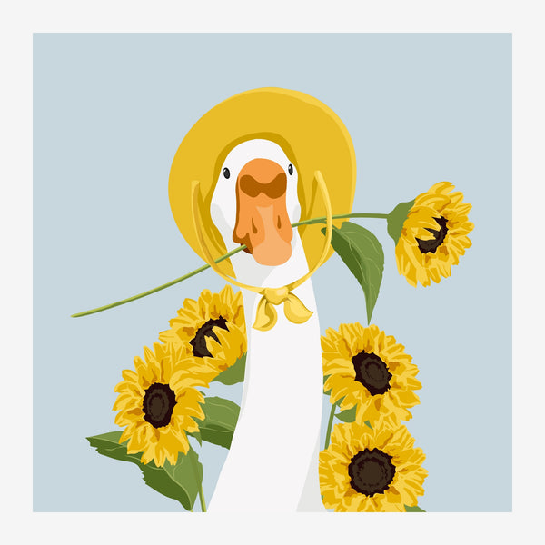 Femme aux tournesols jaunes, style pop art rétro — Toile sur châssis